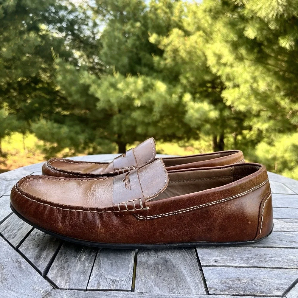 Crevo Barney Driving Mocs Mens Size 11 Brown Leather Penny Loafer Slip-on Shoe
